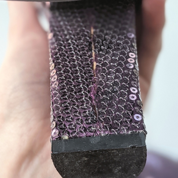 purple sequin closed toe chunky heel pump, 8 - Picture 10 of 12